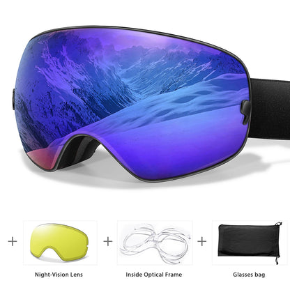 Anti-Fog Ski Goggles - UV400 Protection, Replacement Lenses & Complimentary Accessories