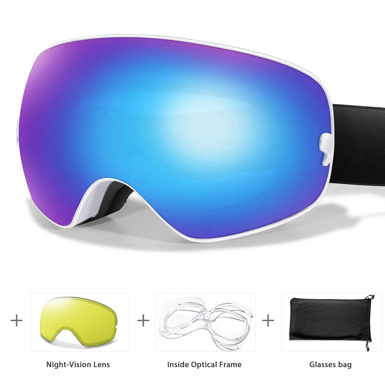 Anti-Fog Ski Goggles - UV400 Protection, Replacement Lenses & Complimentary Accessories