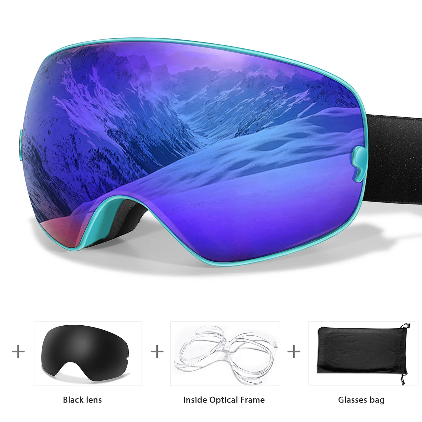 Unisex Anti-Fog Ski Goggles - UV400, Interchangeable Lenses