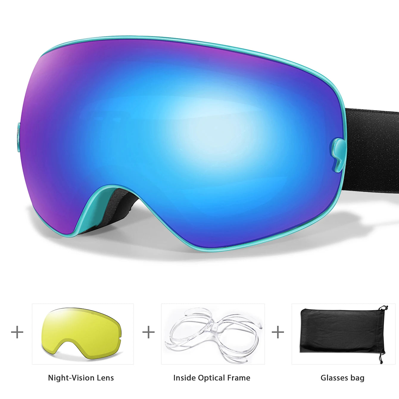 Anti-Fog Ski Goggles - UV400 Protection, Replacement Lenses & Complimentary Accessories