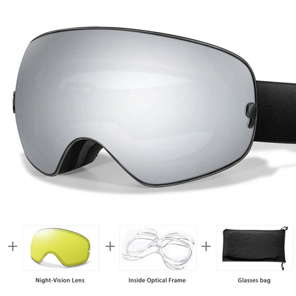 Anti-Fog Ski Goggles - UV400 Protection, Replacement Lenses & Complimentary Accessories