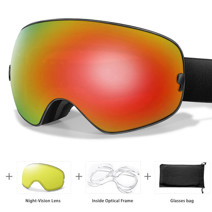 Anti-Fog Ski Goggles - UV400 Protection, Replacement Lenses & Complimentary Accessories