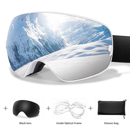 Unisex Anti-Fog Ski Goggles - UV400, Interchangeable Lenses