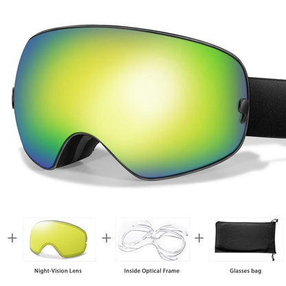 Anti-Fog Ski Goggles - UV400 Protection, Replacement Lenses & Complimentary Accessories