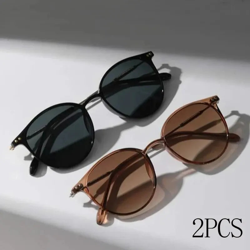 Set of 2 Vintage Narrow Cat Eye Sunglasses – Stylish Small Round Eyewear for Men & Women