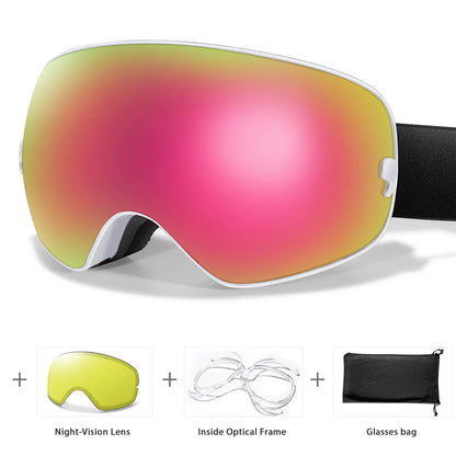 Anti-Fog Ski Goggles - UV400 Protection, Replacement Lenses & Complimentary Accessories