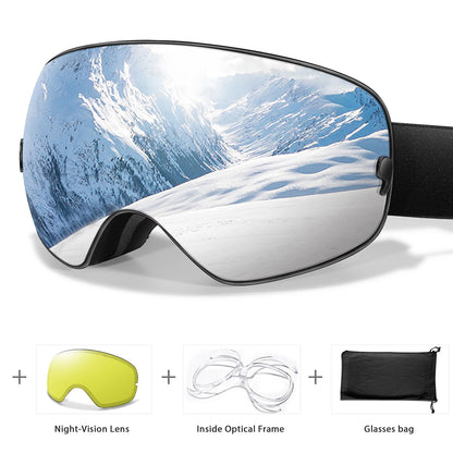 Anti-Fog Ski Goggles - UV400 Protection, Replacement Lenses & Complimentary Accessories