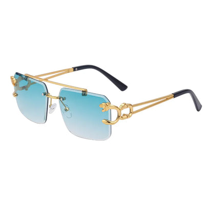 Rimless Metal Sunglasses – Leopard Design, Double Bridge, UV400