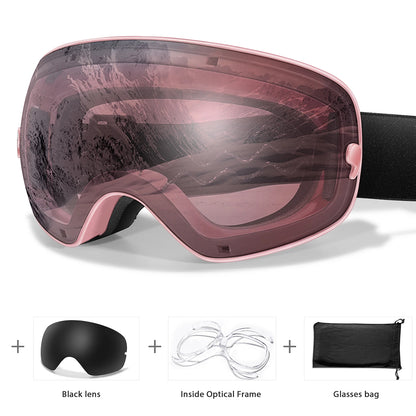 Unisex Anti-Fog Ski Goggles - UV400, Interchangeable Lenses