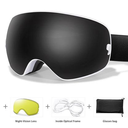 Anti-Fog Ski Goggles - UV400 Protection, Replacement Lenses & Complimentary Accessories