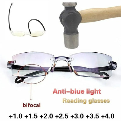 Set of 2 Rimless Bifocal Reading Glasses – Anti-Blue Light, Presbyopia Eyewear (+1.50, +2.00)