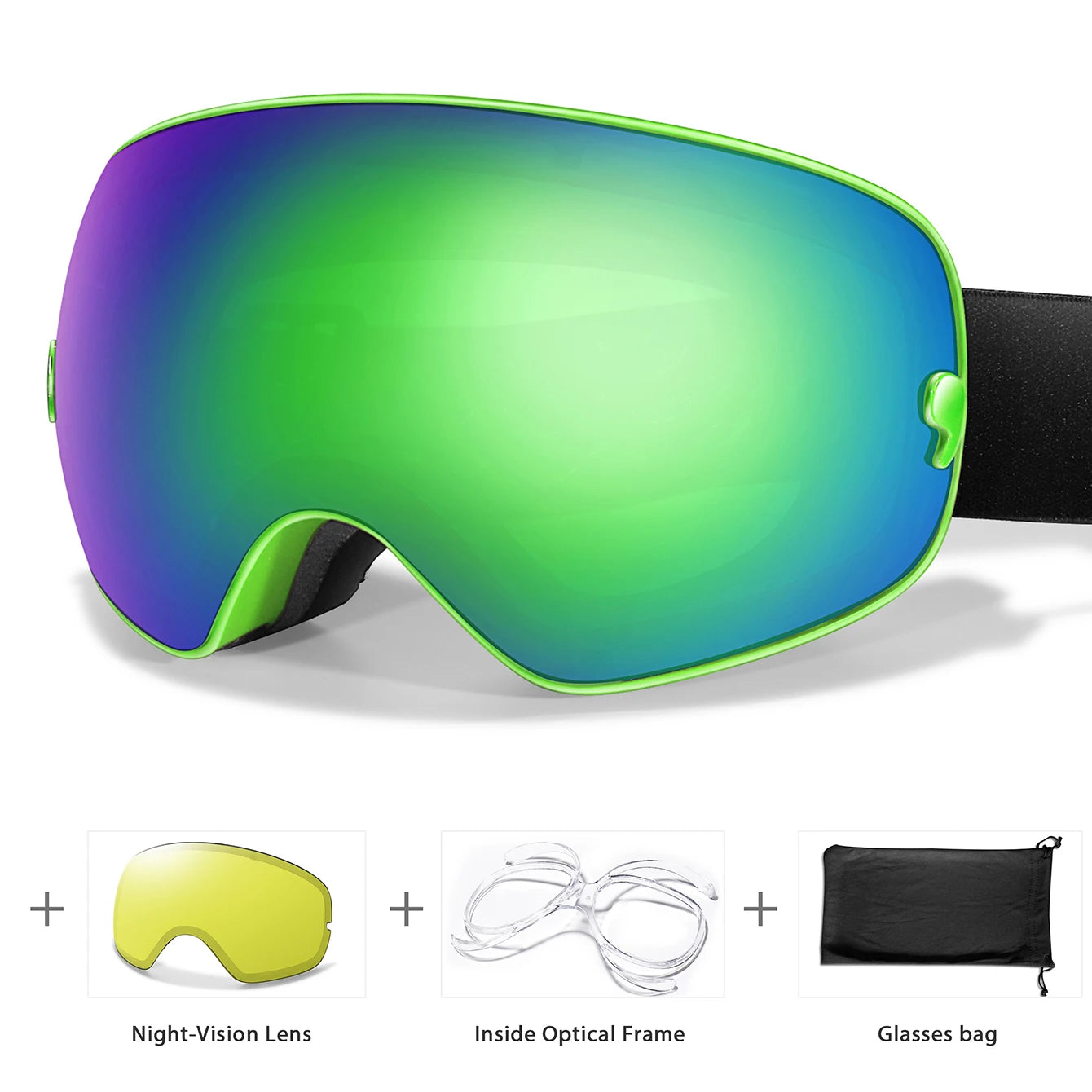 Anti-Fog Ski Goggles - UV400 Protection, Replacement Lenses & Complimentary Accessories