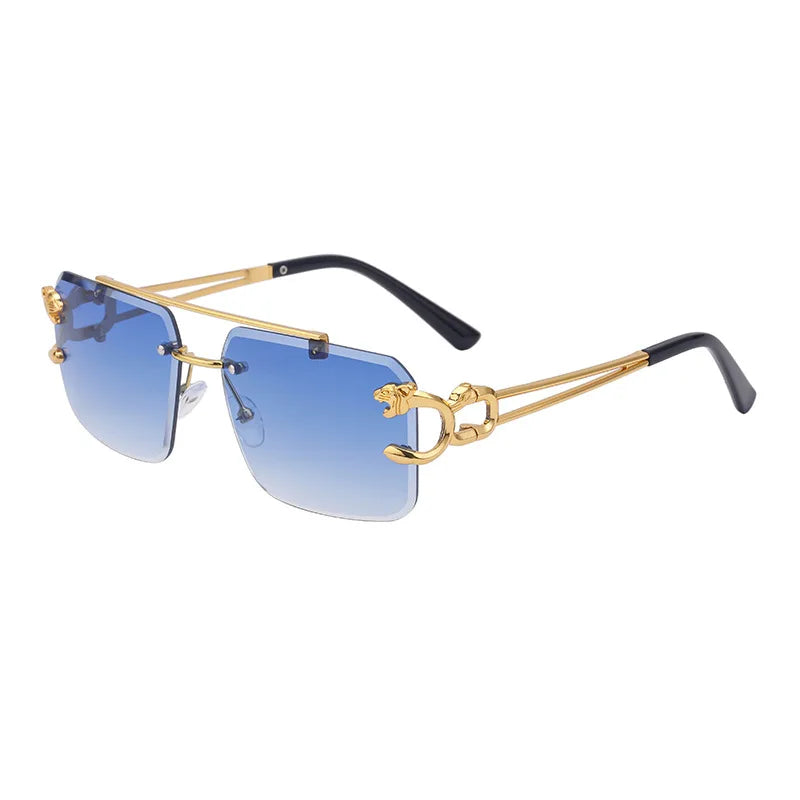 Rimless Metal Sunglasses – Leopard Design, Double Bridge, UV400