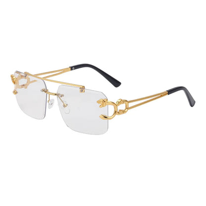 Rimless Metal Sunglasses – Leopard Design, Double Bridge, UV400