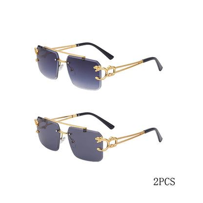 Rimless Metal Sunglasses – Leopard Design, Double Bridge, UV400