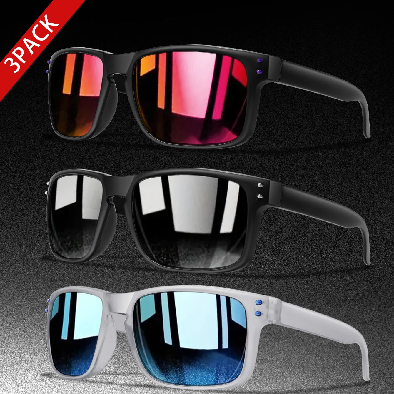 3 Pairs Polarized UV400 Sunglasses - Men & Women, Sports, MTB, Cycling, Fishing & Hiking Goggles