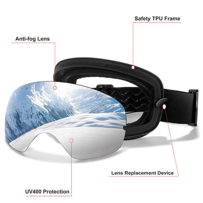 Unisex Anti-Fog Ski Goggles - UV400, Interchangeable Lenses