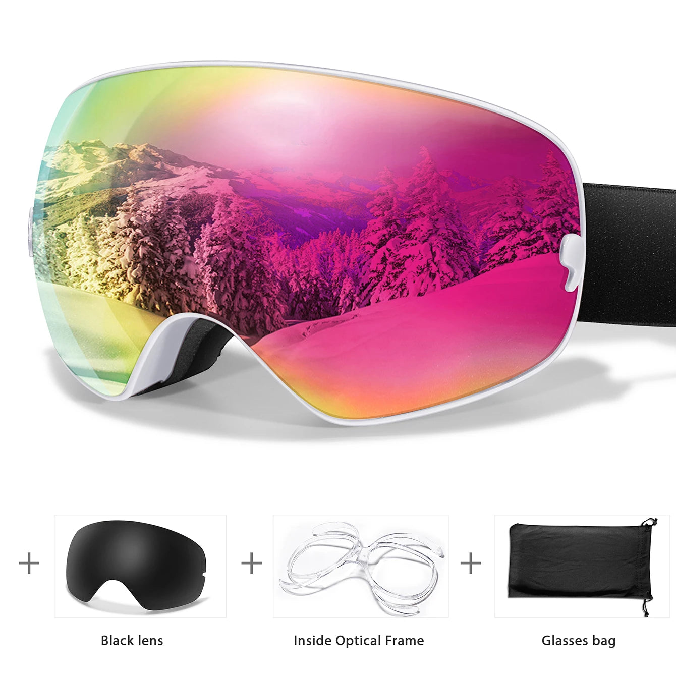 Unisex Anti-Fog Ski Goggles - UV400, Interchangeable Lenses