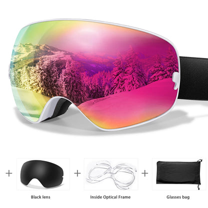 Unisex Anti-Fog Ski Goggles - UV400, Interchangeable Lenses