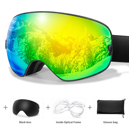 Unisex Anti-Fog Ski Goggles - UV400, Interchangeable Lenses