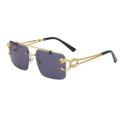 Rimless Metal Sunglasses – Leopard Design, Double Bridge, UV400