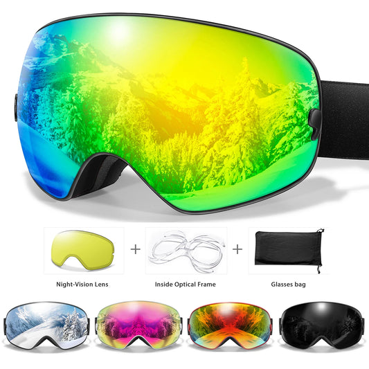 Anti-Fog Ski Goggles - UV400 Protection, Replacement Lenses & Complimentary Accessories