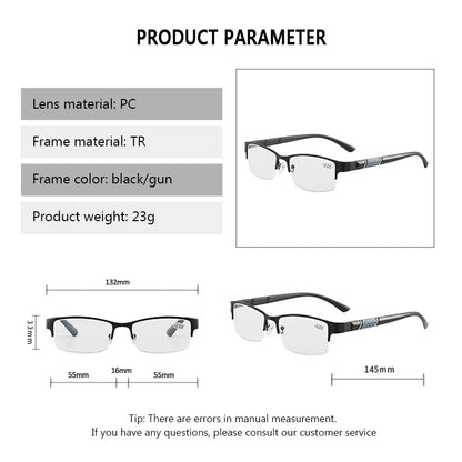 High-Quality Half-Frame Reading Glasses – Unisex, Business Style, Various Diopters