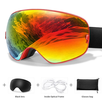 Unisex Anti-Fog Ski Goggles - UV400, Interchangeable Lenses