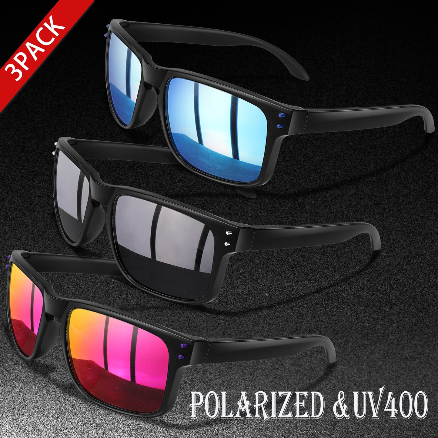 3 Pairs Polarized UV400 Sunglasses - Men & Women, Sports, MTB, Cycling, Fishing & Hiking Goggles