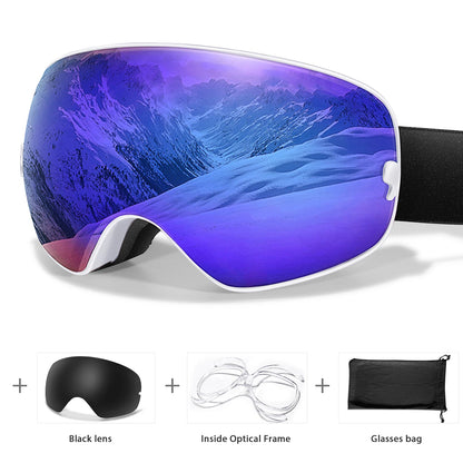 Unisex Anti-Fog Ski Goggles - UV400, Interchangeable Lenses